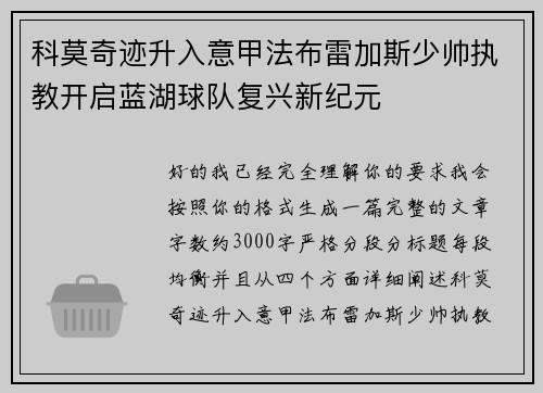科莫奇迹升入意甲法布雷加斯少帅执教开启蓝湖球队复兴新纪元